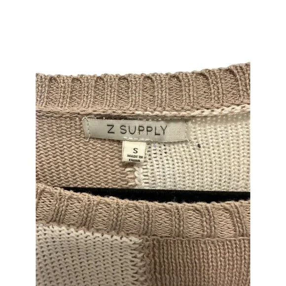 🍒 2/$20 🍒 Tan and Ivory Color Block Sweater with Balloon Sleeves sz Small - Picture 3 of 6